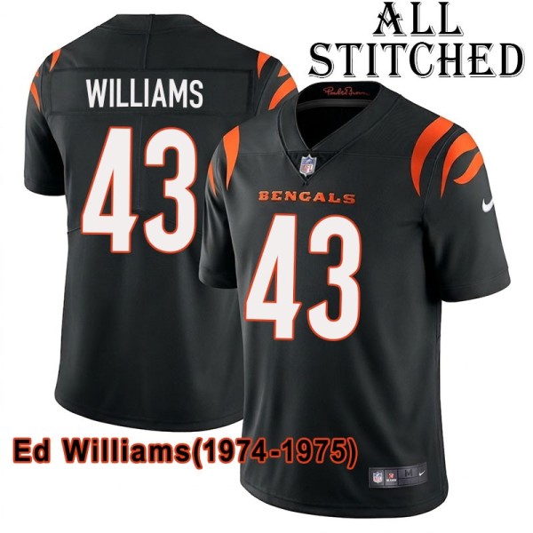 Black Home Embroidered Ed Williams Cincinnati Bengals #43 Stitched Jersey