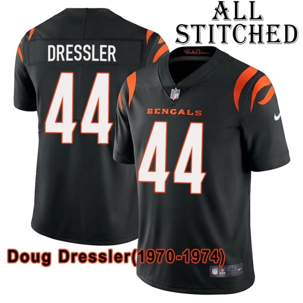 Black Home Embroidered Doug Dressler Cincinnati Bengals #44 Stitched Jersey