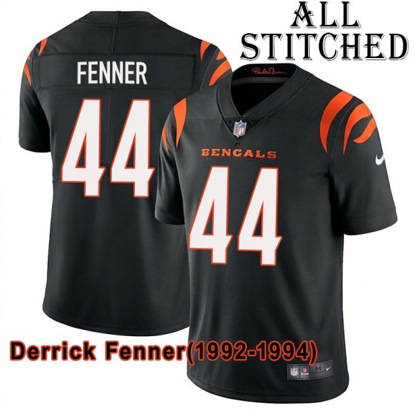 Black Home Embroidered Derrick Fenner Cincinnati Bengals #44 Stitched Jersey