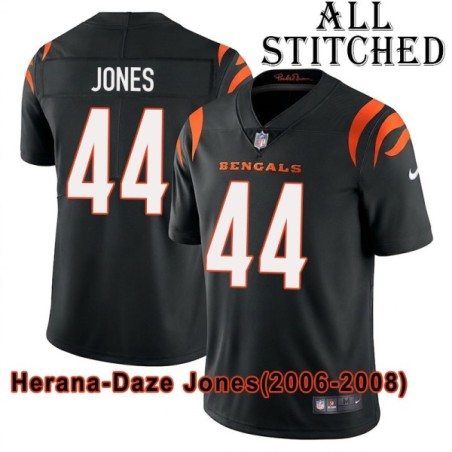 Black Home Embroidered Herana-Daze Jones Cincinnati Bengals #44 Stitched Jersey