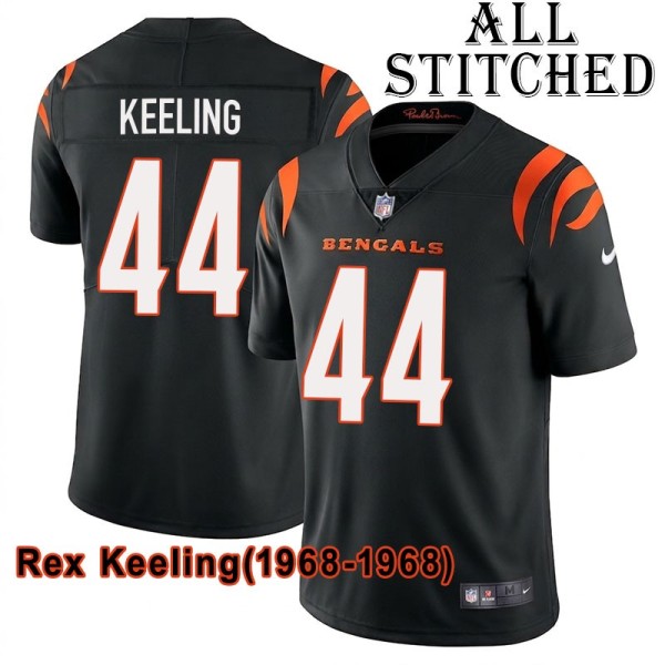 Black Home Embroidered Rex Keeling Cincinnati Bengals #44 Stitched Jersey