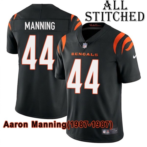 Black Home Embroidered Aaron Manning Cincinnati Bengals #44 Stitched Jersey