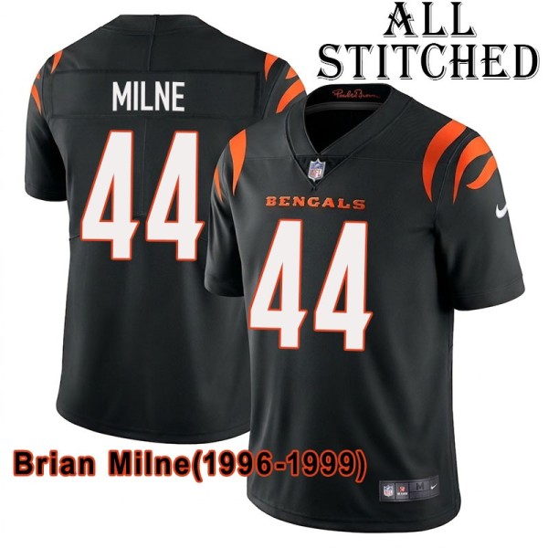 Black Home Embroidered Brian Milne Cincinnati Bengals #44 Stitched Jersey
