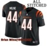 Black Home Embroidered Brian Milne Cincinnati Bengals #44 Stitched Jersey