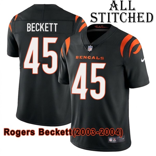 Black Home Embroidered Rogers Beckett Cincinnati Bengals #45 Stitched Jersey
