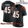 Black Home Embroidered Wayne Haddix Cincinnati Bengals #45 Stitched Jersey