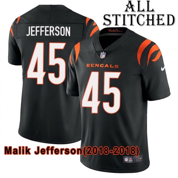 Black Home Embroidered Malik Jefferson Cincinnati Bengals #45 Stitched Jersey