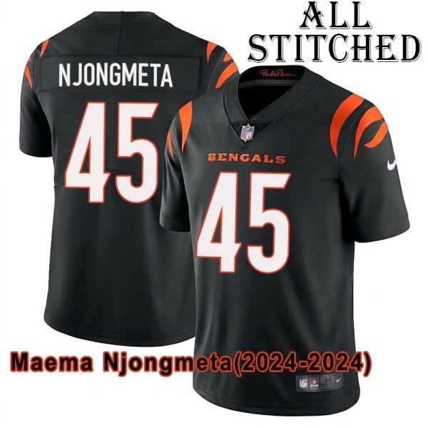 Black Home Embroidered Maema Njongmeta Cincinnati Bengals #45 Stitched Jersey