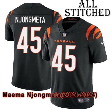 Black Home Embroidered Maema Njongmeta Cincinnati Bengals #45 Stitched Jersey