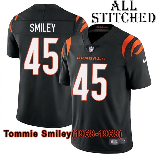 Black Home Embroidered Tommie Smiley Cincinnati Bengals #45 Stitched Jersey