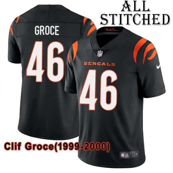 Black Home Embroidered Clif Groce Cincinnati Bengals #46 Stitched Jersey
