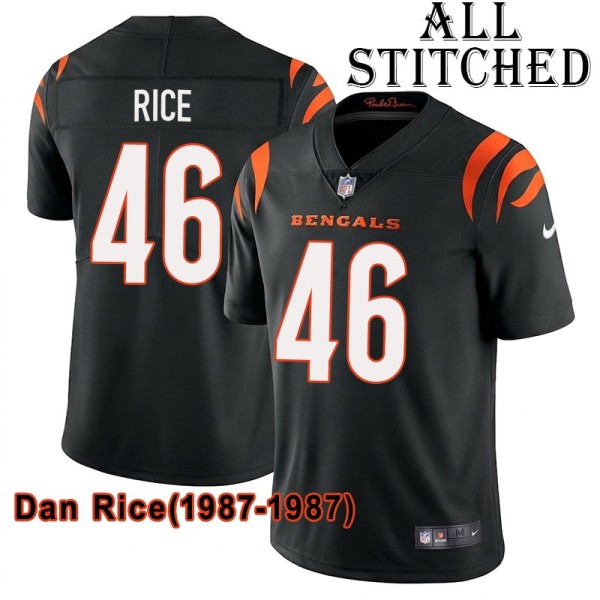Black Home Embroidered Dan Rice Cincinnati Bengals #46 Stitched Jersey