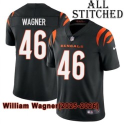Black Home Embroidered William Wagner Cincinnati Bengals #46 Stitched Jersey
