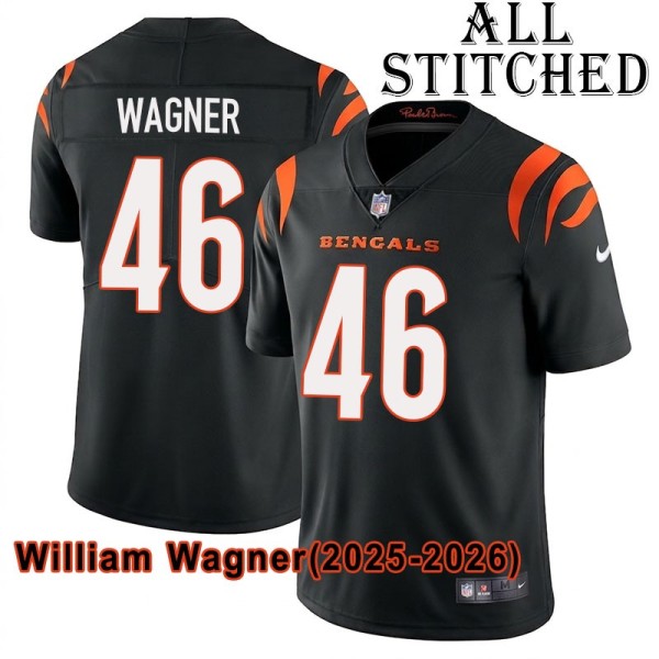 Black Home Embroidered William Wagner Cincinnati Bengals #46 Stitched Jersey