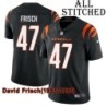 Black Home Embroidered David Frisch Cincinnati Bengals #47 Stitched Jersey