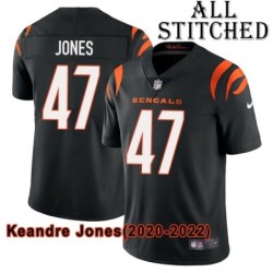 Black Home Embroidered Keandre Jones Cincinnati Bengals #47 Stitched Jersey