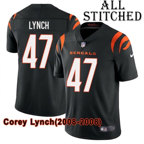 Black Home Embroidered Corey Lynch Cincinnati Bengals #47 Stitched Jersey