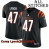 Black Home Embroidered Corey Lynch Cincinnati Bengals #47 Stitched Jersey