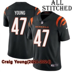 Black Home Embroidered Craig Young Cincinnati Bengals #47 Stitched Jersey