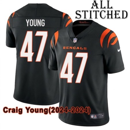 Black Home Embroidered Craig Young Cincinnati Bengals #47 Stitched Jersey