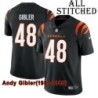 Black Home Embroidered Andy Gibler Cincinnati Bengals #48 Stitched Jersey