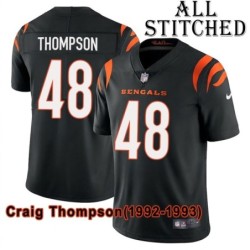 Black Home Embroidered Craig Thompson Cincinnati Bengals #48 Stitched Jersey