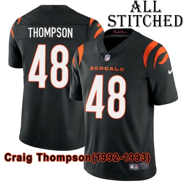 Black Home Embroidered Craig Thompson Cincinnati Bengals #48 Stitched Jersey