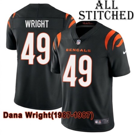 Black Home Embroidered Dana Wright Cincinnati Bengals #49 Stitched Jersey