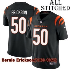 Black Home Embroidered Bernie Erickson Cincinnati Bengals #50 Stitched Jersey