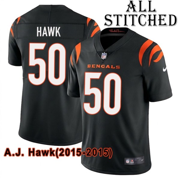Black Home Embroidered A.J. Hawk Cincinnati Bengals #50 Stitched Jersey