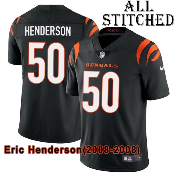 Black Home Embroidered Eric Henderson Cincinnati Bengals #50 Stitched Jersey