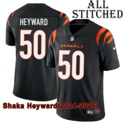 Black Home Embroidered Shaka Heyward Cincinnati Bengals #50 Stitched Jersey