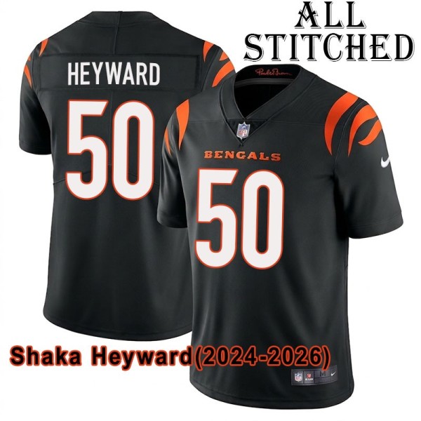 Black Home Embroidered Shaka Heyward Cincinnati Bengals #50 Stitched Jersey