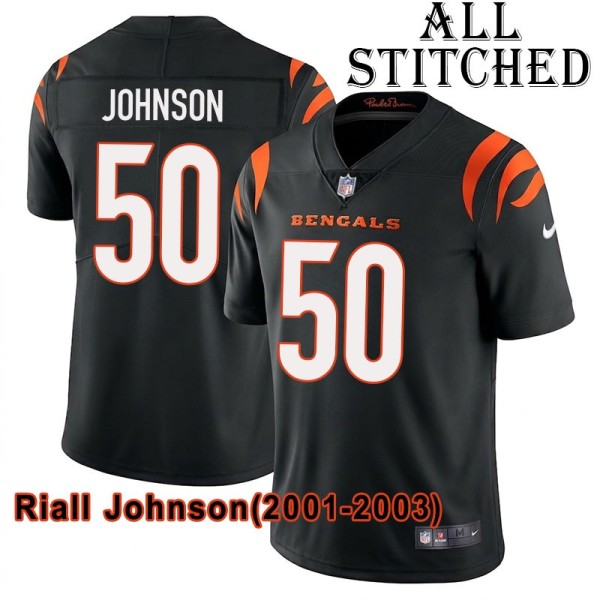 Black Home Embroidered Riall Johnson Cincinnati Bengals #50 Stitched Jersey