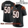 Black Home Embroidered Riall Johnson Cincinnati Bengals #50 Stitched Jersey