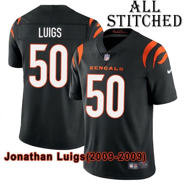 Black Home Embroidered Jonathan Luigs Cincinnati Bengals #50 Stitched Jersey