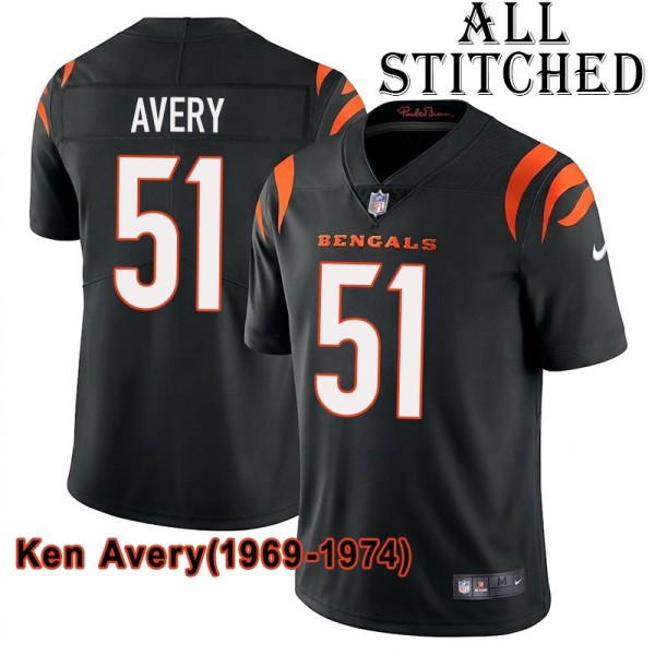 Black Home Embroidered Ken Avery Cincinnati Bengals #51 Stitched Jersey