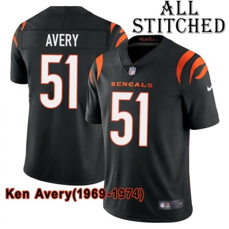 Black Home Embroidered Ken Avery Cincinnati Bengals #51 Stitched Jersey