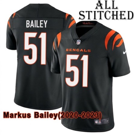 Black Home Embroidered Markus Bailey Cincinnati Bengals #51 Stitched Jersey
