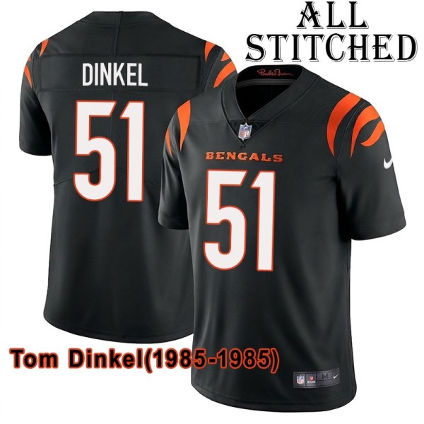 Black Home Embroidered Tom Dinkel Cincinnati Bengals #51 Stitched Jersey