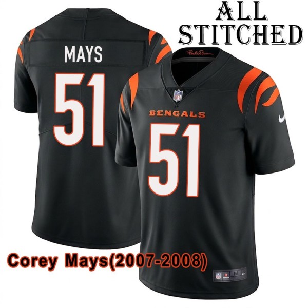 Black Home Embroidered Corey Mays Cincinnati Bengals #51 Stitched Jersey