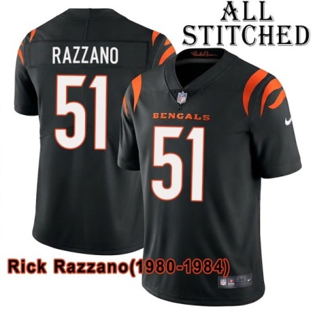 Black Home Embroidered Rick Razzano Cincinnati Bengals #51 Stitched Jersey