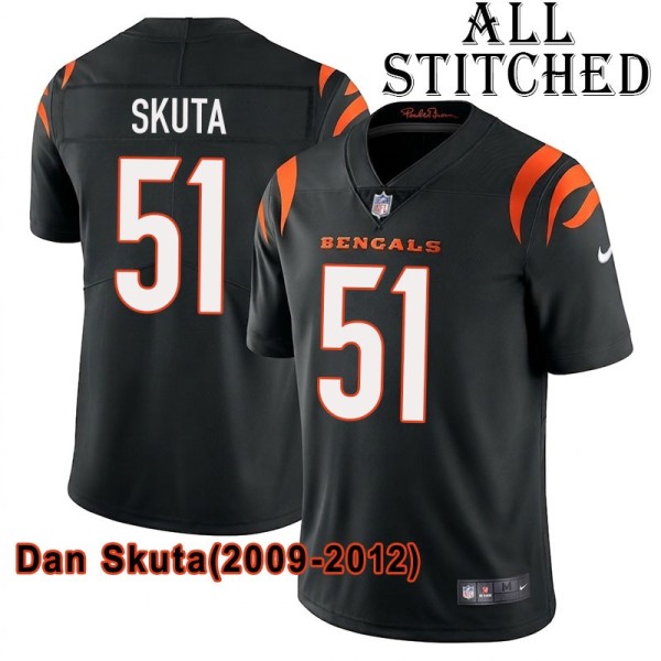 Black Home Embroidered Dan Skuta Cincinnati Bengals #51 Stitched Jersey