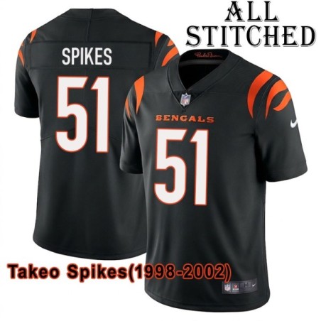Black Home Embroidered Takeo Spikes Cincinnati Bengals #51 Stitched Jersey