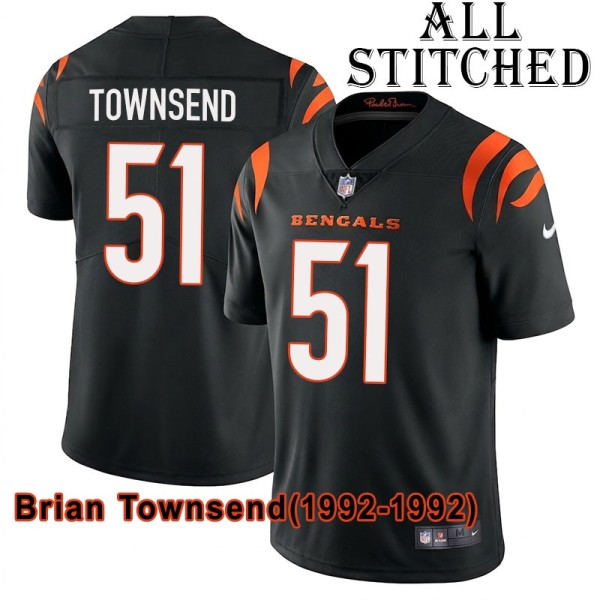 Black Home Embroidered Brian Townsend Cincinnati Bengals #51 Stitched Jersey