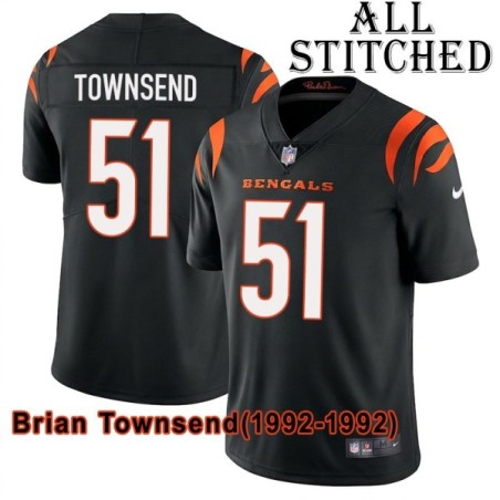 Black Home Embroidered Brian Townsend Cincinnati Bengals #51 Stitched Jersey