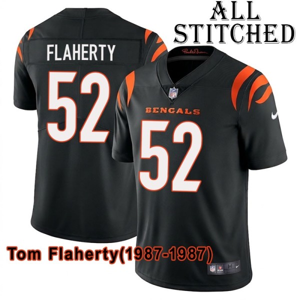 Black Home Embroidered Tom Flaherty Cincinnati Bengals #52 Stitched Jersey