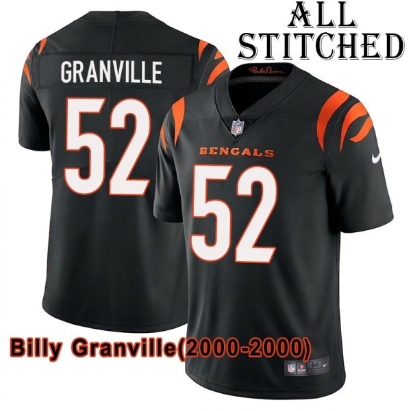 Black Home Embroidered Billy Granville Cincinnati Bengals #52 Stitched Jersey