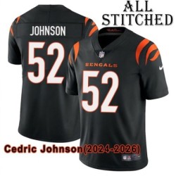 Black Home Embroidered Cedric Johnson Cincinnati Bengals #52 Stitched Jersey