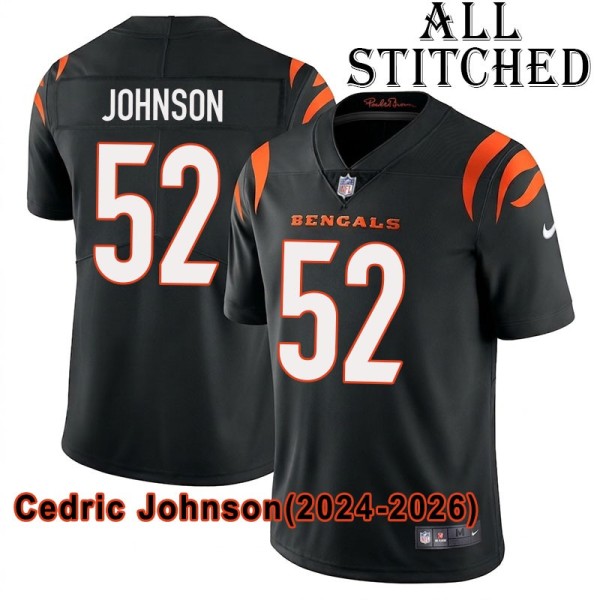 Black Home Embroidered Cedric Johnson Cincinnati Bengals #52 Stitched Jersey
